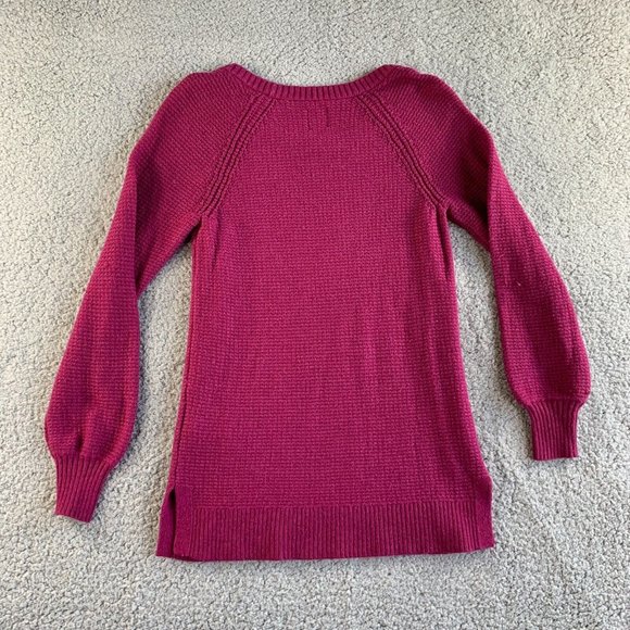 Gap Tunic Sweater Womens‎ XS Merino Wool Chunky Knit Bishop Sleeve Scoop Purple - Picture 2 of 11